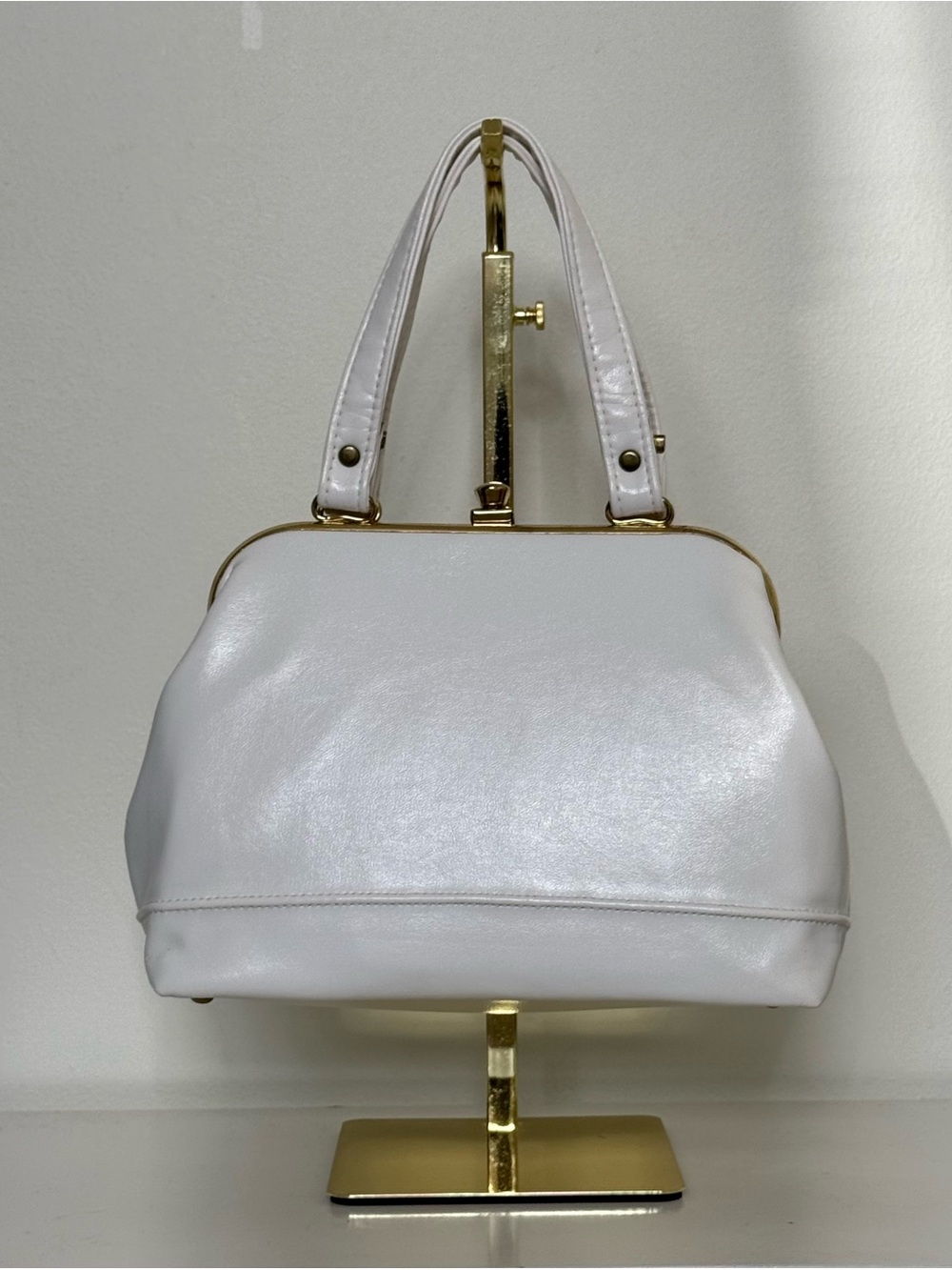 Vintage White Top-Handle Women's Bag with Gold Accents